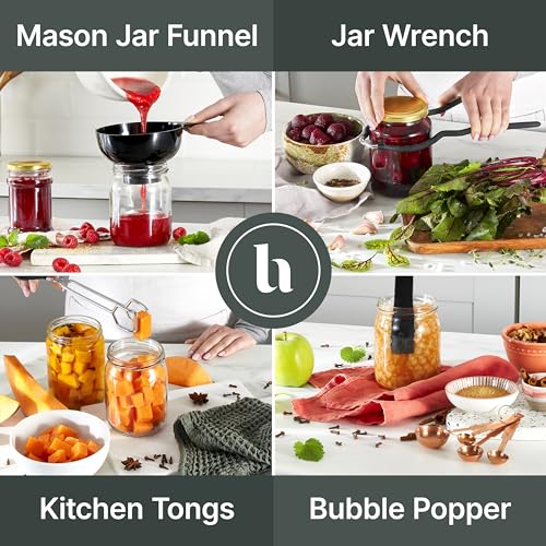Canning Supplies Starter Kit for Beginners, Complete Canning Kit Set with Jar Lifter, Funnel, Wrench, Tongs, Bubble Popper, Magnetic Lid Lifter, Labels & Lids