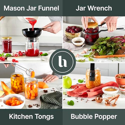 Canning Supplies Starter Kit for Beginners, Complete Canning Kit Set with Jar Lifter, Funnel, Wrench, Tongs, Bubble Popper, Magnetic Lid Lifter, Labels & Lids