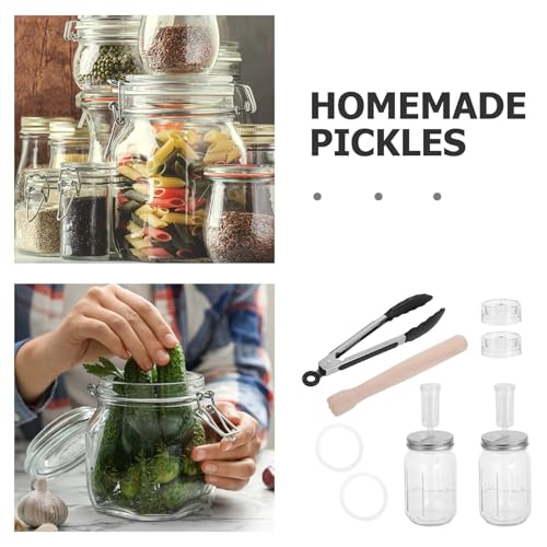 Luxshiny 1 Set Sauerkraut Fermentation Kit: Wide Mouth Mason Jar - Pickling Kit with Glass Weights Wood Muddler Lids Airlocks Silicone Rings for Komnucha Hot Sauce Cider