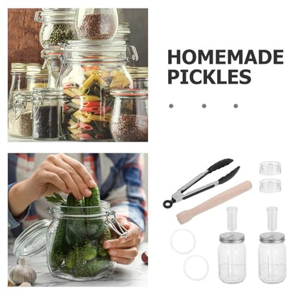 Luxshiny 1 Set Sauerkraut Fermentation Kit: Wide Mouth Mason Jar - Pickling Kit with Glass Weights Wood Muddler Lids Airlocks Silicone Rings for Komnucha Hot Sauce Cider