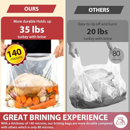 Turkey Brine Bags, 2 Pack Extra Large 26"x22" Brining Bags for Turkey, Holds up 35lb and Above, Double Zip-Lock Brine Bag Kit with 2 Strings & Clips, Thanksgiving, Christmas Essentials - size: 2 PACK