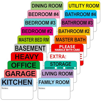 Kingtac 600 Writable Home Moving Stichers - 2' x 3', 20 Color-Coded Home Moving Packing Labels with Fragile, Extra, Heavy Options.Stick to Cardboard Boxes and Plastic Bins, No Extra Tape Needed - color: Mov-0305-40-600pcs