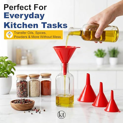 4Pcs All Purpose Plastic Funnel Set, Funnels for Kitchen & Automotive Use, Small to Large Funnels for Filling Bottles, Liquid Spices Powder Funnel for Small Bottles Cosmetic Lotion Essential Oil