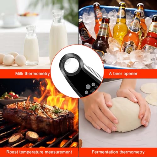 Instant Read Meat Thermometer Digital, Waterproof Food Thermometer with Magnet, Fast and Accurate, Backlight Calibration for Cooking, Grilling, BBQ, Baking, Smoker, Candy Making, Black