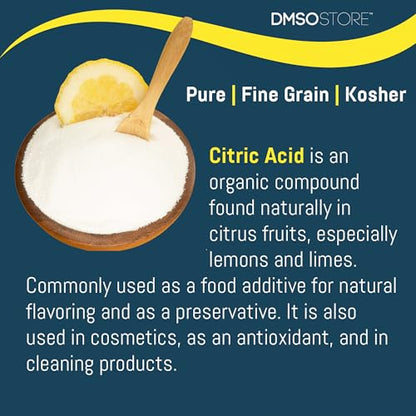 DMSOSTORE Citric Acid 2 lb Fine Grain Powder | Pure Food Grade, Anhydrous, Kosher, Multi-Purpose