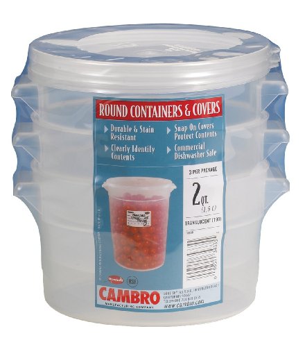Cambro 2-Quart Round Food-Storage Container with Lid, Set of 3 - size: 2 Quart