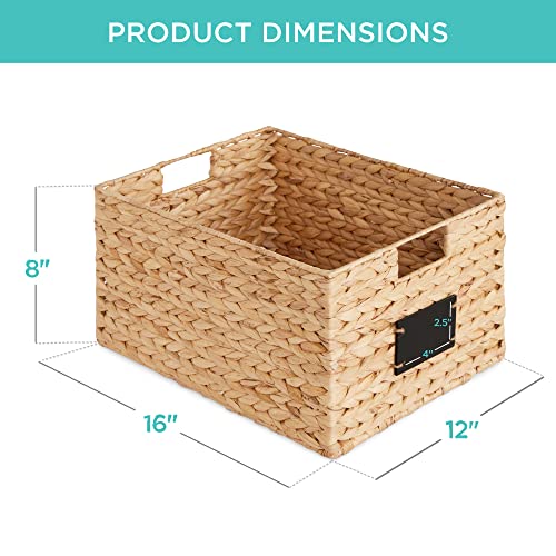 Best Choice Products 식료품 저장실 바구니 40.6 x 30.5cm(16 x 12인치) 워터 히아신스 보관 바구니 2개 세트, 손잡이가 달린 우븐 고리버들 주방 정리함, 칠판 라벨 분필 마커 포함 - 내추럴 - color: 천연, size: 12x16x8in