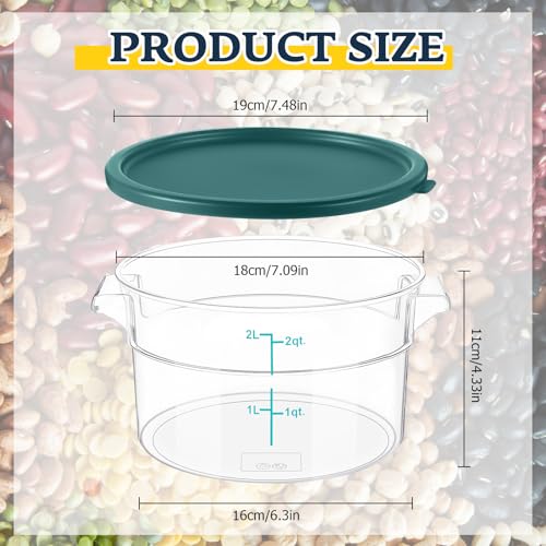 Ziliny 2 Pcs 2 Qt Clear Round Food Storage Container with Lid, Dough Proofing Bucket Clear Translucent Containers with Green Scale Commercial Grade for Pizza Bread Kitchen Organization(Green) - color: Green