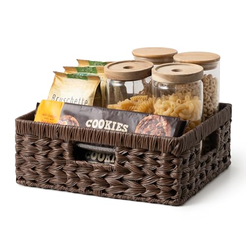 GRANNY SAYS Wicker Basket for Organizing, Wicker Storage Basket for Shelves, Woven Basket for Pantry Storage, Decorative Basket, Brown, 1-Pack - color: Brown, size: 13"L x 10¾"W x 4¾"H