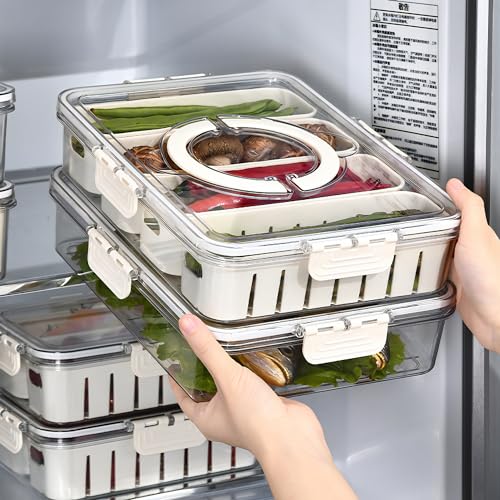 Divided Snackle Box with Lids Stackable Food Serving Tray for Fruit&Veggie Plastic Fridge Storage Container for Pantry Freezer Clear Snack Box for Meal Prep Candy Nuts Spice - size: 1Pack with 4 dividers