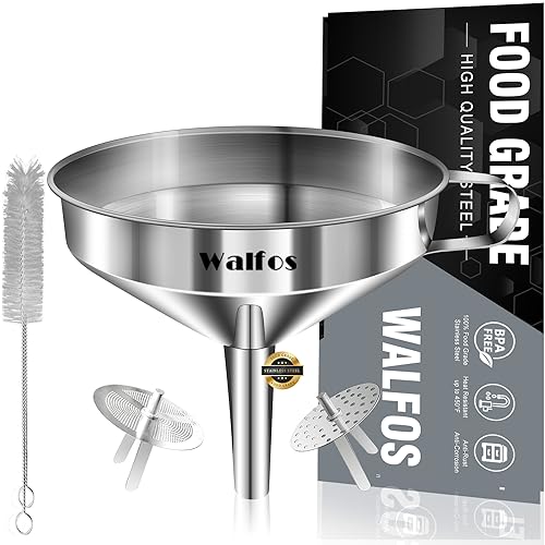 Stainless Steel Funnel, Walfos Kitchen Funnel with 2 Removable Strainer ＆ 1Pc Cleaning Brush, Perfect for Transferring of Liquid, Oils, Jam, Dry Ingredients & Powder (4.1") - color: 1pcs funnel 4.1 inch