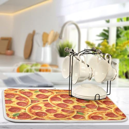 Dish Drying Mats, Pizza Cheese Print Dishes Pad, Reversible Dish Drying Rack Mat Kitchen Counter Mat, 18x24in - size: 18x24in