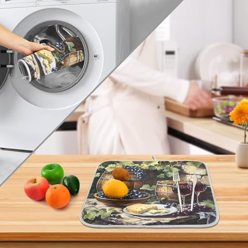 Red Wine Bottles Grapes Cheese Dish Drying Mats for Kitchen Counter, 18x24 inch Drying Dishes Absorbent Microfiber Dish Drainer Mat Rack Pad Fast Dry - size: 18x24in