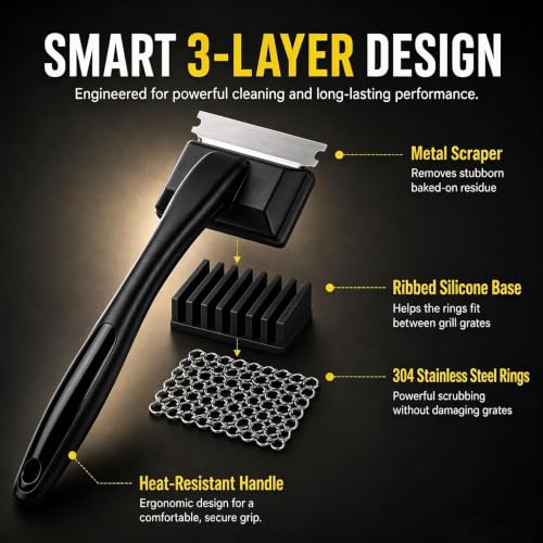 Bristle-Free Grill Brush & Scraper,Durable, Efficient and Extra Safe BBQ Cleaning Brush for Cast Iron and Stainless Steel Outdoor Grills(Coarse Mesh) - size: Coarse Mesh