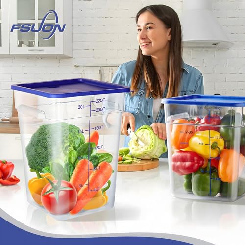 4 Pack 22 Qt Square Polycarbonate Food Storage Containers with Lids | Clear BPA-free PC with lids, side handles, measurement scale and stackable design; for food prep, storage and freezer use. - color: 22Qt