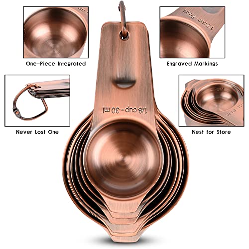Measuring Cups and Spoons Set, Copper Measuring Cups and Spoons Set for Dry & Liquid, Metric&US 7 Stainless Steel MeasureR Cup&9 Spoon Leveler & Measure Enquivalents for Kitchen & Baking
