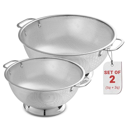 Bellemain Micro-perforated Stainless Steel Colander-Dishwasher Safe (3 QT and 5 QT) - size: 3Qrt + 5Qrt