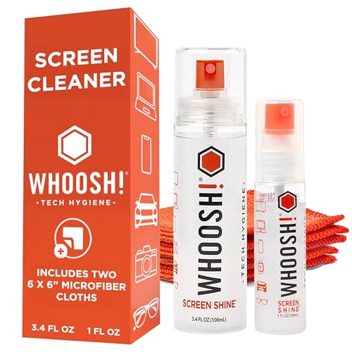 WHOOSH! Screen Shine Duo XL - Screen Cleaner Spray and Wipe for Eyeglasses, Phone & Laptop - Removes Fingerprints - Includes 3.4 oz + 1 oz Leak-Free Bottles & 2 Microfiber Cloths for Home & Travel - size: 4.4 Fl Oz (Pack of 1)