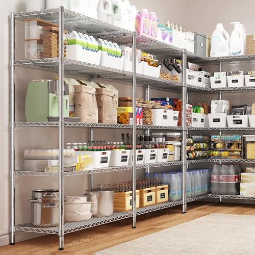 REIBII 58" W Storage Shelves Wire Shelving 1400LB Metal Shelves for 5 Tier Shelving Unit with Shelf Adjustable Garage Shelving Rack for Pantry Kitchen Garage, 58" W x 59" H x 13.8" D, Chrome - style: Chrome-13.8"D x 58"W x 59"H-5 Tier