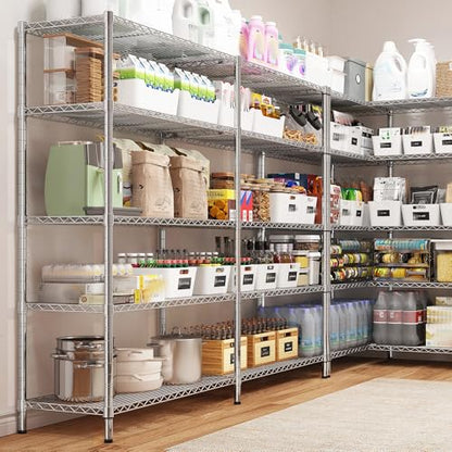 REIBII 58" W Storage Shelves Wire Shelving 1400LB Metal Shelves for 5 Tier Shelving Unit with Shelf Adjustable Garage Shelving Rack for Pantry Kitchen Garage, 58" W x 59" H x 13.8" D, Chrome - style: Chrome-13.8"D x 58"W x 59"H-5 Tier