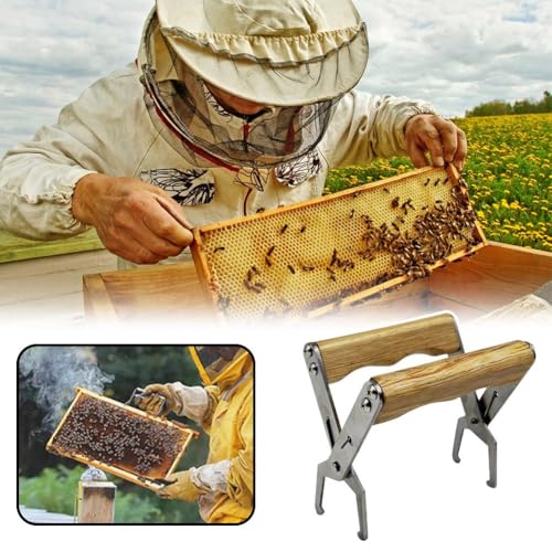 Beehive Frame Holder - Stainless Steel Beekeeping Tool with Wooden Handle, Secure Frame Grip for Beekeepers, Reduces Hand Fatigue, Easy One-Hand Operation