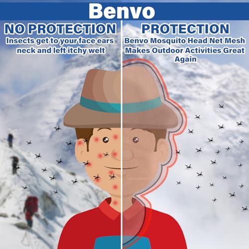 Benvo Mosquito Head Net Mesh Face Neck Fly Netting Cover from Bugs Gnats Noseeums Hat-Compatible Insect Shield for Fishing, Camping, Gardening (2pcs, Grey, Upgraded Big Net) - color: Grey