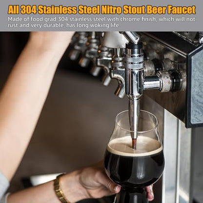 Ferroday Stout Beer Coffee Faucet, All 304 Stainless Steel Nitrogen Coffee Faucet, Homebrew Nitrogen Beer Keg Tap Stout Tap Kegerator Tap with Creamy Plate, Restrictor disc, Plastic Beer Tap Handle