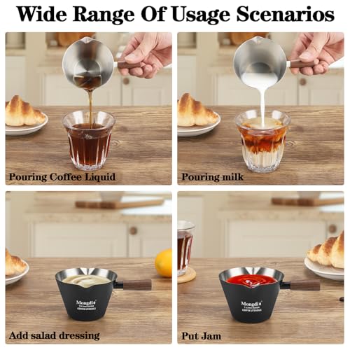 Mongdio 2 Pcs Espresso Measuring Cup, Stainless Steel Espresso Shot Cups with Wooden Handle and Double Spouts, 6.8OZ/200ML, Black - color: Black 2 pcs, size: 6.8oz