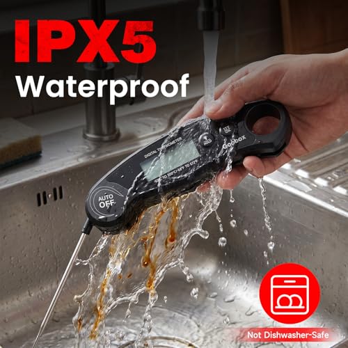 Meat Thermometer Digital, 1 Sec Instant Read, ±0.5°F, Waterproof | IPX5 Waterproof, Large Backlit Display, Magnetic Back, 4.1-Inch Probe, for Grilling, BBQ, Smoker and Cooking - color: Black