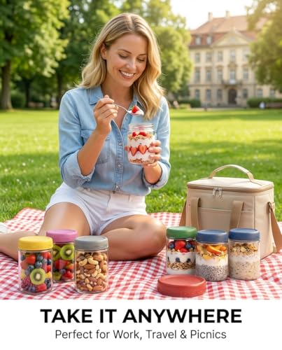 16oz 4Pack Glass Overnight Oats Jars Containers with Airtight Leakproof Lids, Reusable Mason Jars for Meal Prep, Yogurt Parfaits, Smoothies, Salads & Healthy Breakfasts (16 OZ-4-1) - color: 16oz-4-1