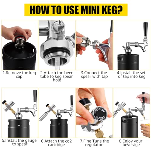 128oz Mini Keg Growler with Beer Tap Dispenser System, 3.6L Stainless Steel Draft Beer Dispenser for Home, Portable Kegerator for Craft Beer Cider and Kombucha