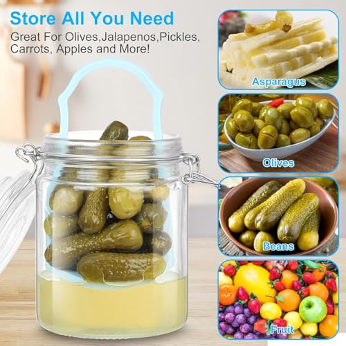 Glass Pickle Jar with Strainer, 25oz Pickle Container with Pickle Holder Keeper Lifter, Pickle Storage Flip Jar for Olives, Gherkins, Sliced Pickles 1