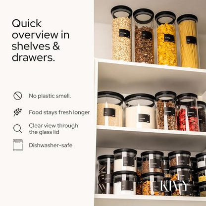KIVY Airtight glass jars with transparent Glass Lid [2x 60oz] Glass airtight food storage containers - Pasta containers storage - Spaghetti container - Pasta containers for pantry flour Jar - size: 60oz * 2