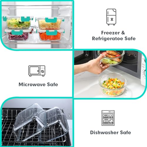 VERONES 30 Pieces Glass Meal Prep Containers Set, Stackable Glass Food Storage Containers with Lids-Airtight Lunch Containers，for Microwave, Oven, Freezer & Dishwasher,Green - color: Green-30