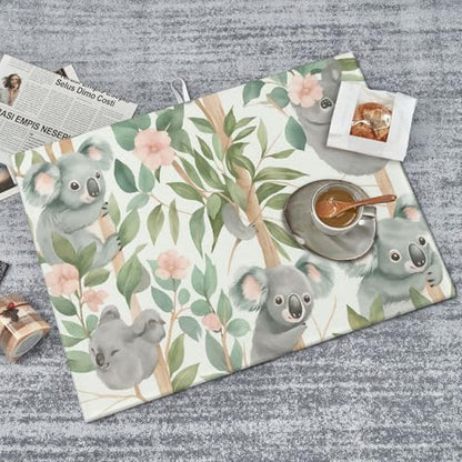 Cute Koala Holding Blossom Branch Dish Drying Mat for Kitchen Counter Microfiber Absorbent Reusable Washable 18x24in - color: Cute Koala Holding Blossom Branch