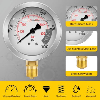 Hydraulic Pressure Test Kit with 4 Gauges (Max 10,000 PSI), 10 Test Couplings, 3 Test Hoses, Hydraulic Gauge Tester Set for Excavators, Construction Machinery, and Mining. - style: 4 Gauge Test Kit