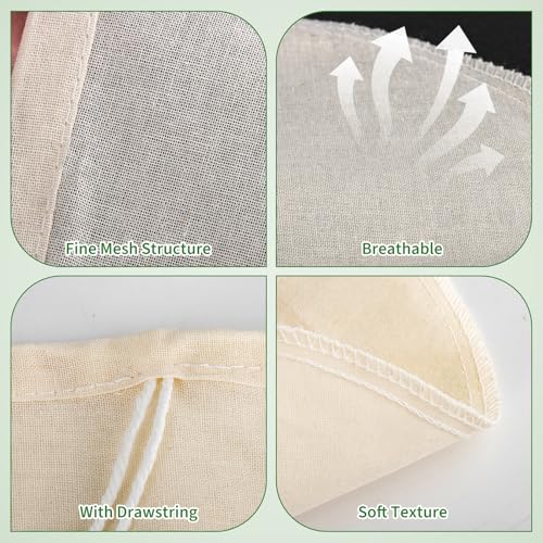 6 Pack Juice Bags, 8.66 x 8.66 Inch Juicing Bag for Cast Iron Juicer, Reusable Cheesecloth Bags for Straining, Fine Mesh Structure for Pure Juice, No Pulp or Seeds, with Drawstring, Round
