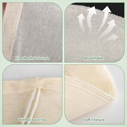 6 Pack Juice Bags, 8.66 x 8.66 Inch Juicing Bag for Cast Iron Juicer, Reusable Cheesecloth Bags for Straining, Fine Mesh Structure for Pure Juice, No Pulp or Seeds, with Drawstring, Round