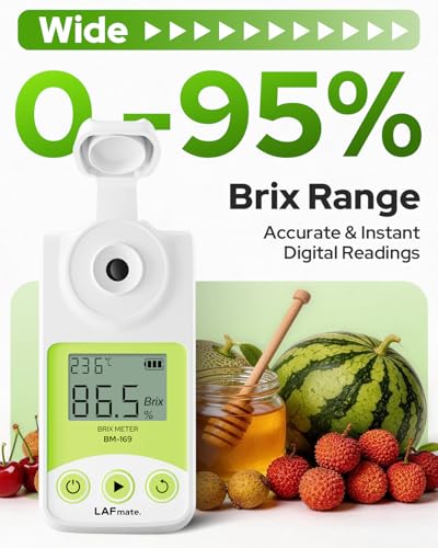 Digital Brix Refractometer 0-95% LAFMATE Brix Mater for Honey Maple Syrup, Sugar Refractometer with ATC for Winemaking Homebrewing - size: 0-95%