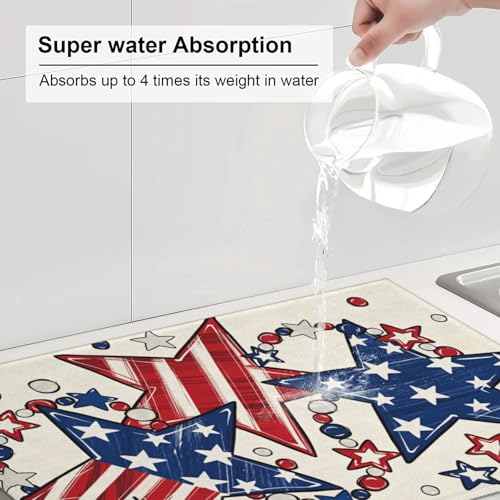 American Flag Stars And Stripes Microfiber Dish Drying Mat 18x24 Inch - Absorbent Non-Slip & Quick Dry Kitchen Counter Dish Drainer Pad, Rustic Farmhouse Style - color: American Flag Stars And Stripes
