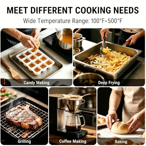 Candy & Deep Fry Thermometer with 2" Large Dial & 9" Probe – Dual Scale (100-500°F), Stainless Steel, Pot Clip, for Candy Making, Frying, Chocolate, Jam, BBQ - size: Candy DeepFry Thermometer-9''