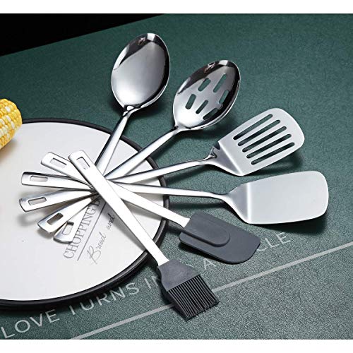 Cooking Spoon, Berglander 6 Pieces Spatula Set Stainless Steel, Metal Spatula, Serving Spoon, Kitchen Tools Set Non-Stick And Heat Resistant, Dishwasher Safe, Easy to Clean (6 Packs) - size: B. 6 Pieces