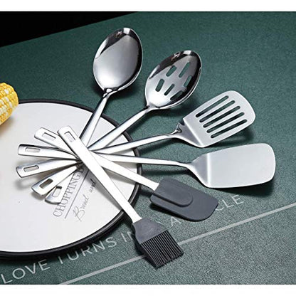 Cooking Spoon, Berglander 6 Pieces Spatula Set Stainless Steel, Metal Spatula, Serving Spoon, Kitchen Tools Set Non-Stick And Heat Resistant, Dishwasher Safe, Easy to Clean (6 Packs) - size: B. 6 Pieces