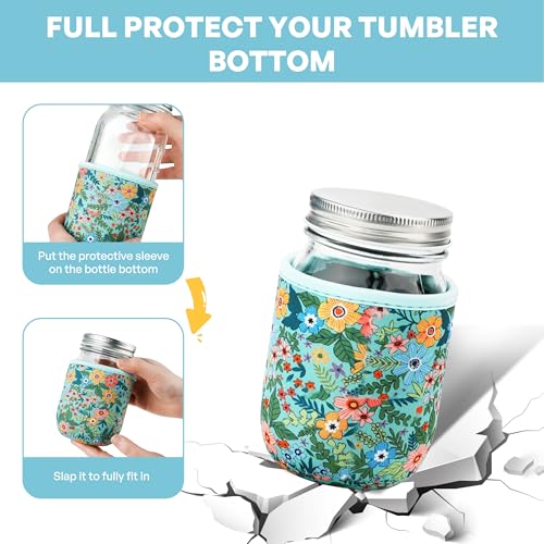 KJQJLY 4 Pcs Mason Jars Sleeves Neoprene 16 oz Regular and Wide Mouth Mason Jar Sleeves Holder with Handle (Flowers, 16 OZ) - color: Flowers, size: 16 OZ