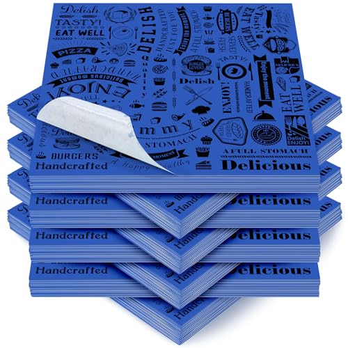 Outus 600 Pcs 12 x 12 Inch Deli Wax Paper Sheets Grease Resistant Tray Basket Liners Newsprint Paper Water and Grease Proof Sandwich Wrapping Square Hot Dog Wrapper for Food Baking (Blue) - color: Blue