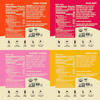 Liquid Remedy Kombucha Sugar Free Organic Drink, Low Calorie, Probiotic Like Tea for Gut Health - Super Sampler Variety Pack - 8.5 Fl Oz Can, 24-Pack