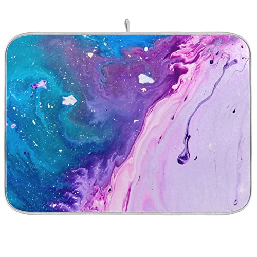 Super Absorbent Dish Drying Mat, Microfiber Fast-Drying Dish Mat, 16" x 18", Kitchen Dish Drying Pad, Abstract Purple Blue Marble - color: Abstract Purple Blue Marble, size: 16" x 18"