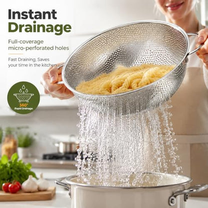 TeamFar Colander Set of 3, Stainless Steel Perforated Metal Colander Strainer with Handles for Spaghetti, Pasta, Berry, Rust Free & Dishwasher Safe - 1/3/5-quart - size: 1 + 3 + 5qt