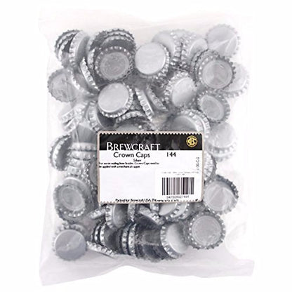 FastRack 144 Oxygen Absorbing Beer Bottle Caps | 26mm Pry-Off Silver Standard Homebrew Bottle Tops for Glass Bottles | PVC-Free Crown Caps for Beer Bottling - color: Silver
