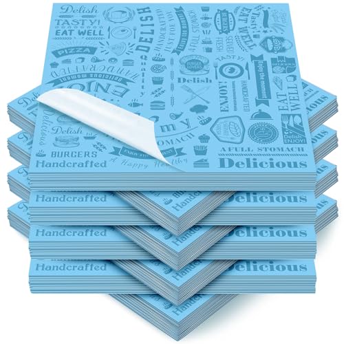 Outus 600 Pcs 12 x 12 Inch Deli Wax Paper Sheets Grease Resistant Tray Basket Liners Newsprint Paper Water and Grease Proof Sandwich Wrapping Square Hot Dog Wrapper for Food Baking (Light Blue) - color: Light Blue